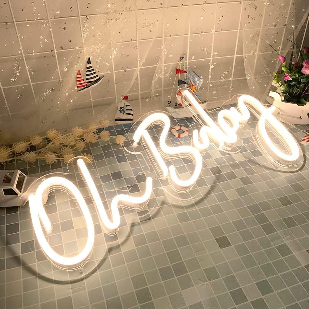 Monochrome neon Oh Baby sign with switch and USB interface, Suitable for family party,42cm/16.5"*21cm/8.3"