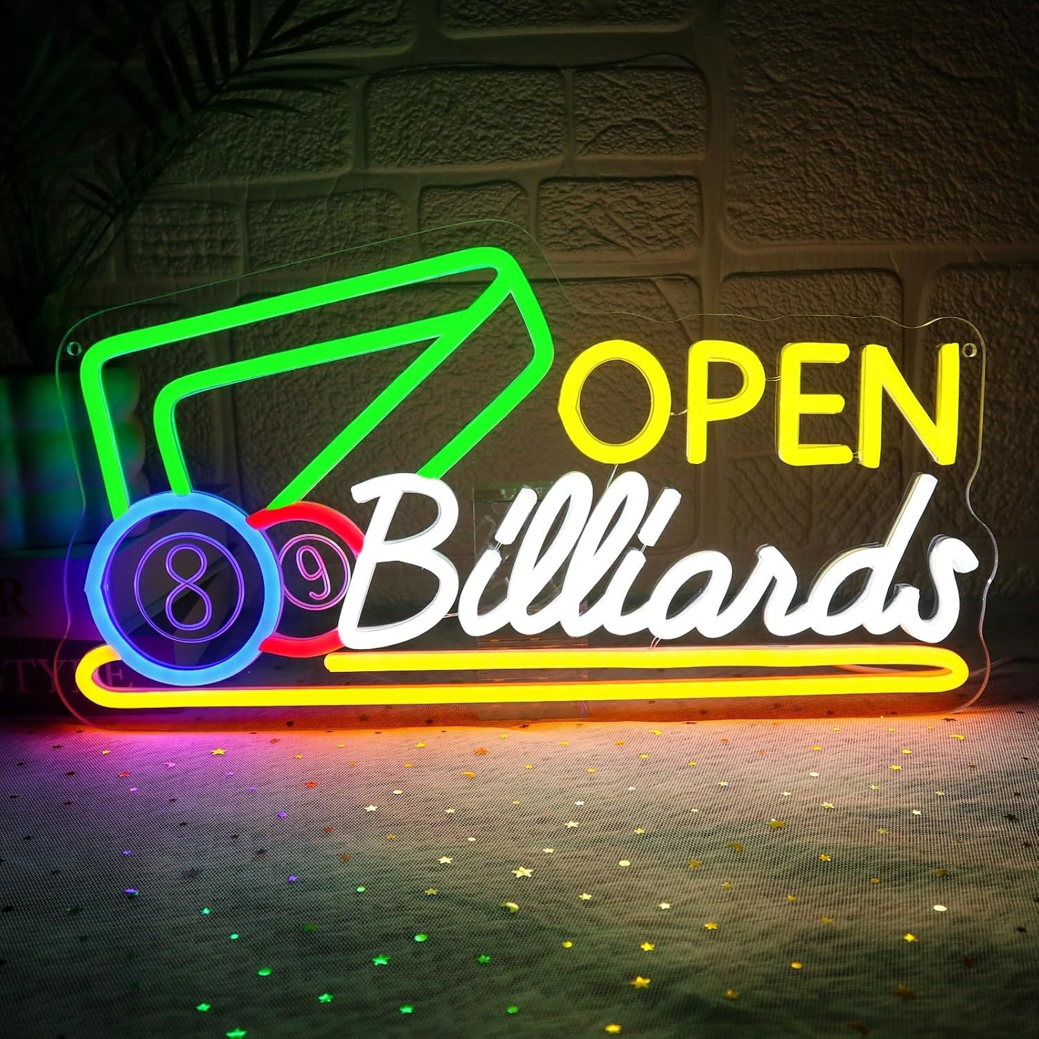 LED Neon Billiards Sign By USB - Adjustable Brightness with ON/Off Switch , Wall Decor LED Sign for Bar Billiards Game Room.42cm/16.5"x 22.3cm/8.8"