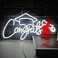 LED Neon Congrats Cool White Light Sign By USB - Adjustable Brightness with ON/Off Switch , Wall Decor LED Sign for Graduation Celebration,42cm/16.5"x 23cm/9.1"