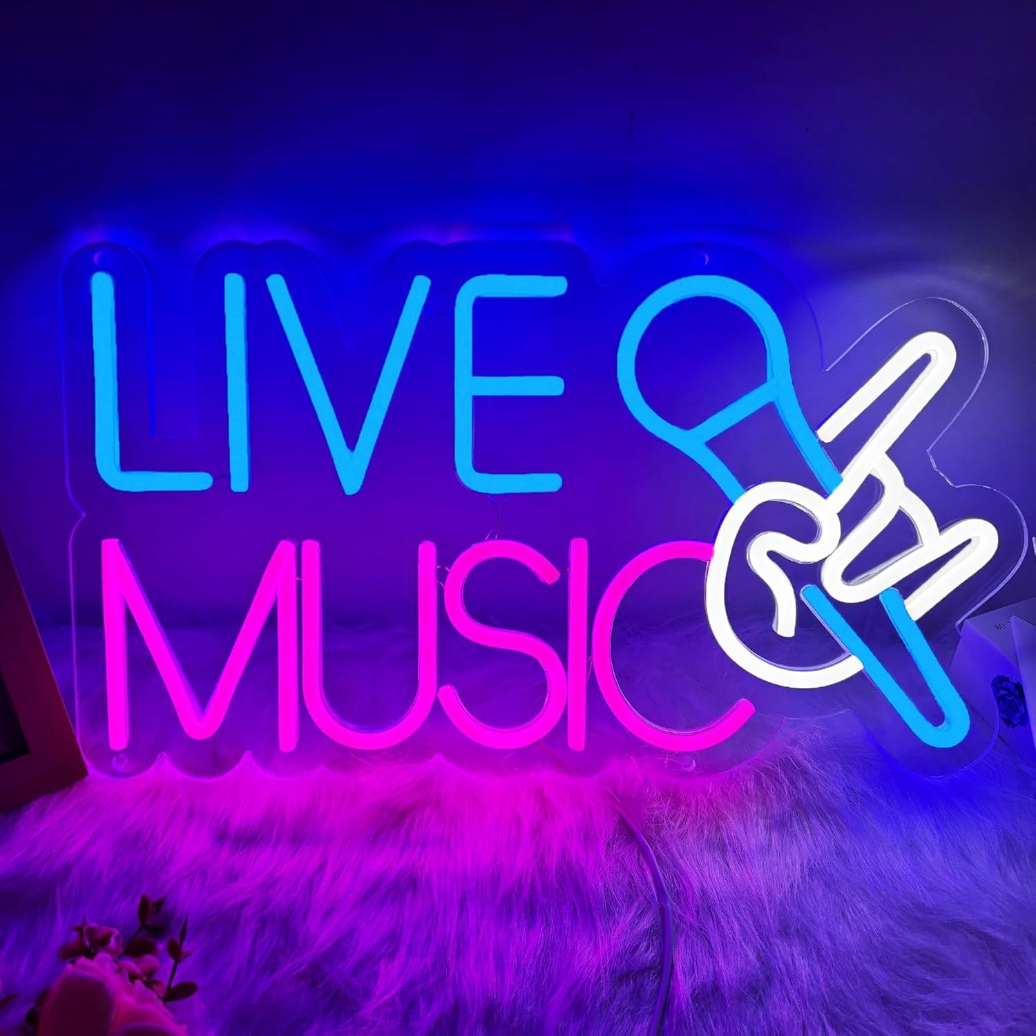 LED Neon LIVE MUSIC Sign By USB - Adjustable Brightness With ON/Off Switch , Wall Decor LED Sign for Bar Stage Atmosphere Decorative.42cm/16.54"x 23.7cm/9.33"