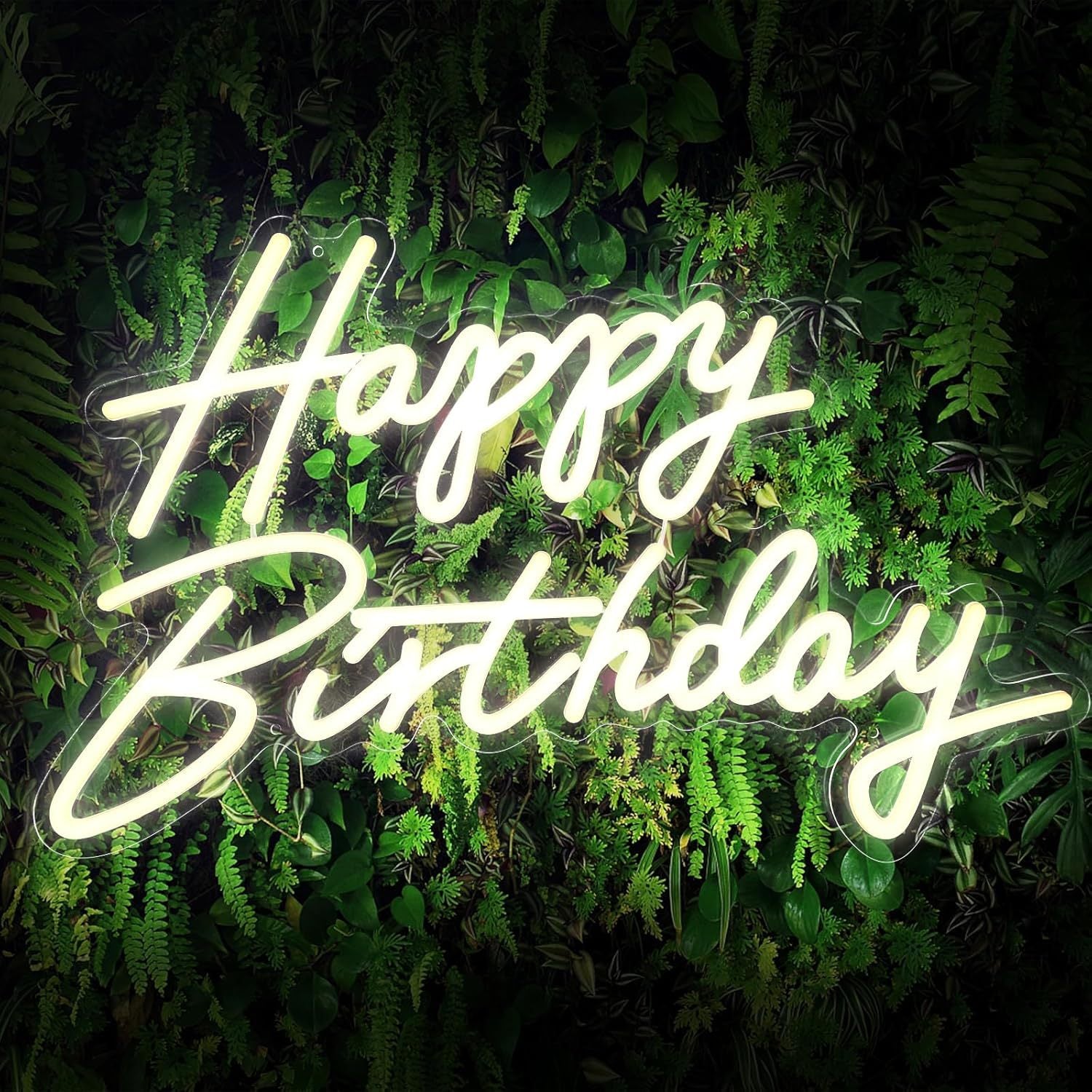 Monochrome neon happy birthday sign with switch and USB interface, suitable for birthday party,42cm/16.5"*26cm/10.2"