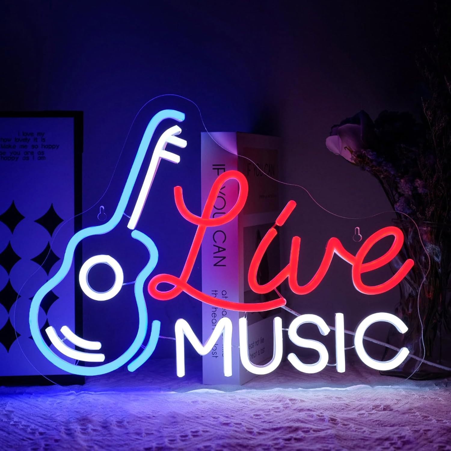 LED Neon LIVE MUSIC Sign By USB - Adjustable Brightness With ON/Off Switch , Wall Decor LED Sign for Bar Stage Atmosphere Decorative.42cm/16.5"x 30cm/11.8"