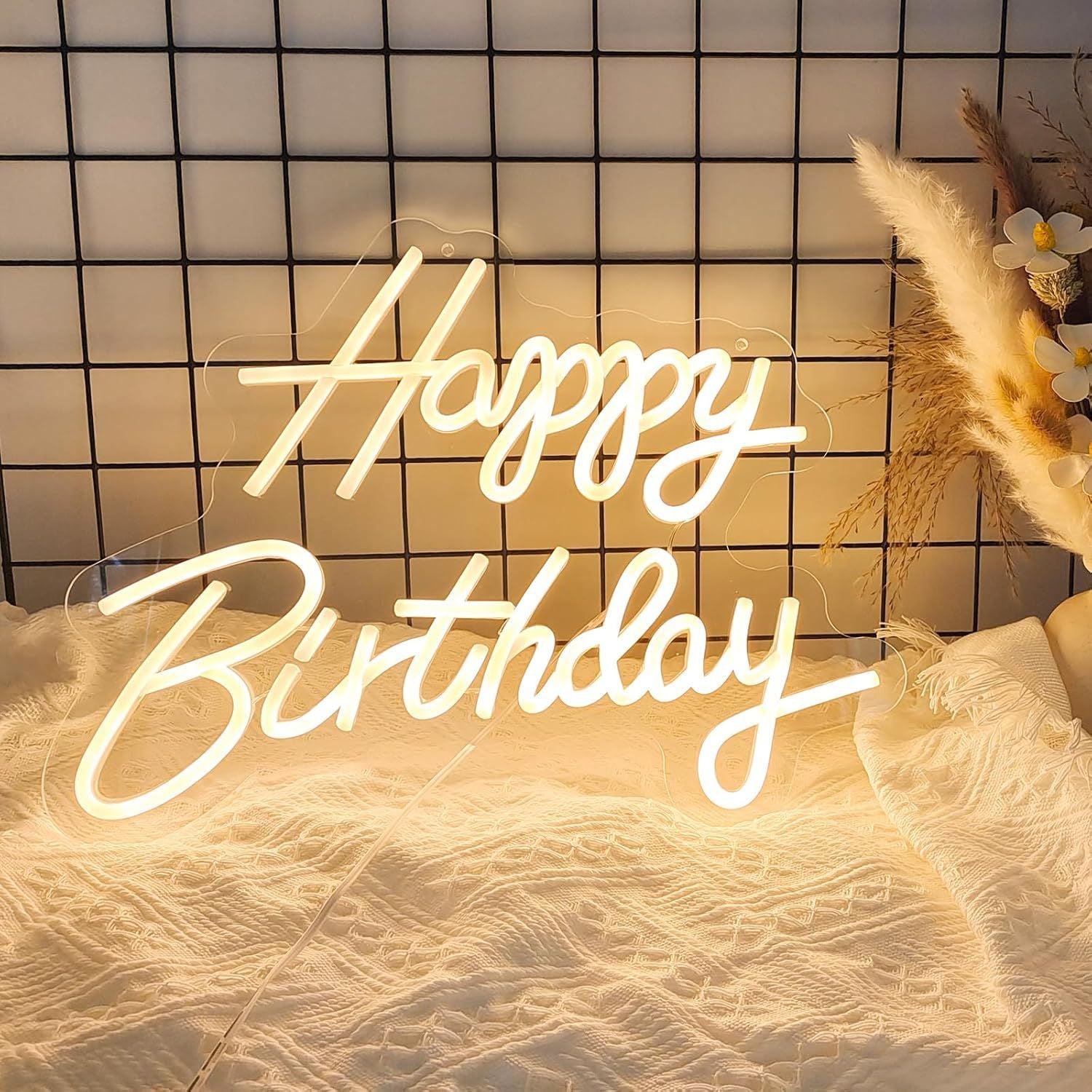 Monochrome neon happy birthday sign with switch and USB interface, suitable for birthday party,42cm/16.5"*30.5cm/12"