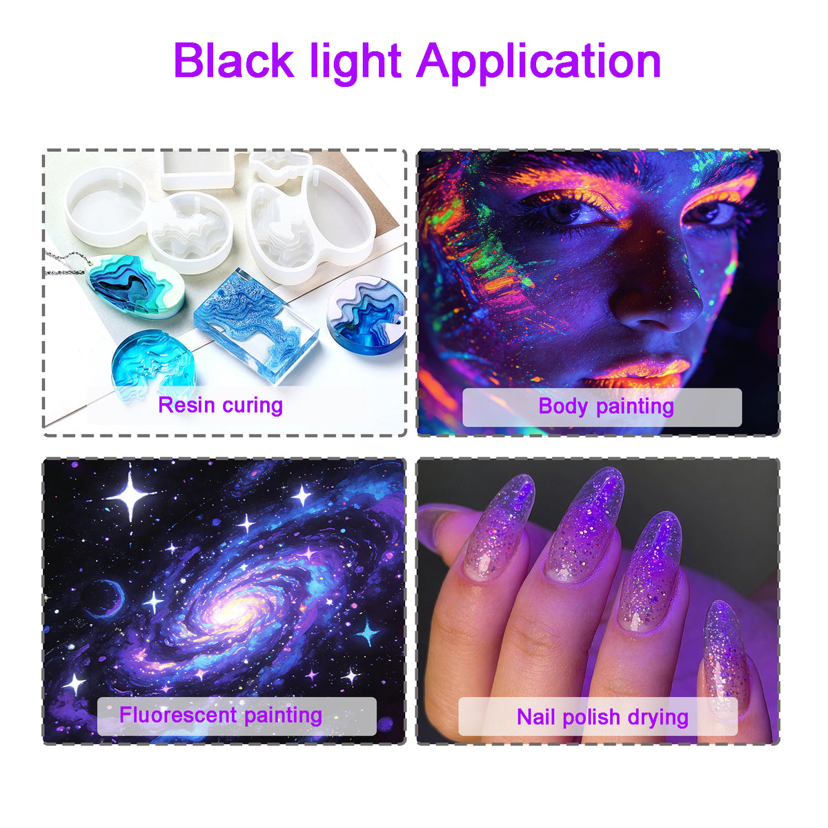 395–400nm UV Black LED Light , Dual Head Clip On UV Light with 10-Level Dimmable Brightness & 4 Timer Modes, USB Powered UV Lamp for Resin, UV Glue, Gel Nail Polish, Fluorescent Paint Party