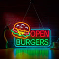 LED Neon Hamburger Sign By USB - Adjustable Brightness with ON/Off Switch , Wall Decor LED Sign for Food store restaurant snack shop.43.2cm/17"x 27.9cm/11"