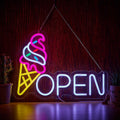 LED Neon Ice Cream Open Sign By USB - Adjustable Brightness with ON/Off Switch , Wall Decor LED Sign for Shopping malls, Supermarkets, Cold Drink Shops, etc.,43cm/17"x 33cm/13"