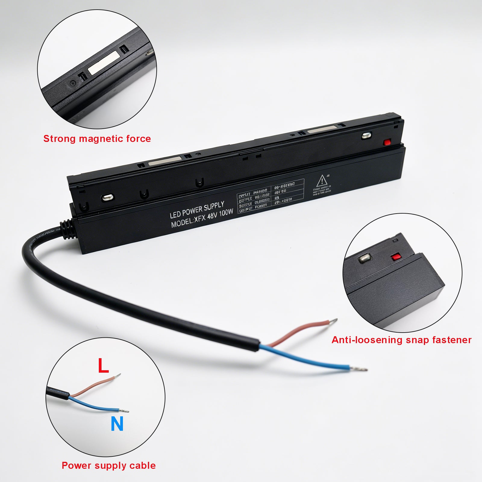 Integrated 48V 100W Track Lighting Power Supply, Built-in LED Driver Transformer for Magnetic Track Rail System, Low Voltage Ceiling Lighting Solution