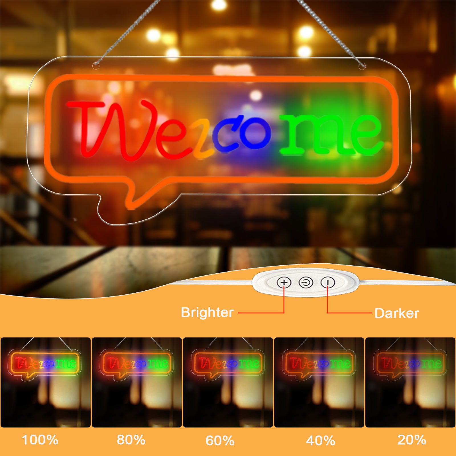 Welcome LED Neon Sign By USB Powered ,Door Sign with 5 Brightness Levels, Vibrant Welcome Sign for Shops, Cafés, Bars & Salons , Eye-Catching Window or Wall Decor (size）