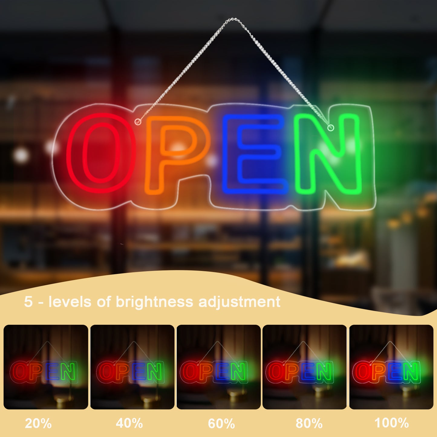 Bright Open Sign for Business, Dimmable Open Neon Signs by USB Power supply , High Visibility Advertisement OPEN Neon Sign with ON/OFF Switch for Window, Door, Store, Bar, Salon, Restaurant