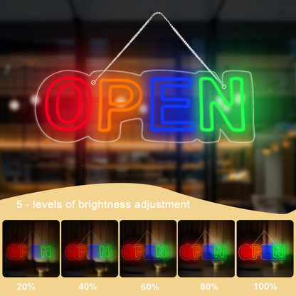 Bright Open Sign for Business, Dimmable Open Neon Signs by USB Power supply , High Visibility Advertisement OPEN Neon Sign with ON/OFF Switch for Window, Door, Store, Bar, Salon, Restaurant
