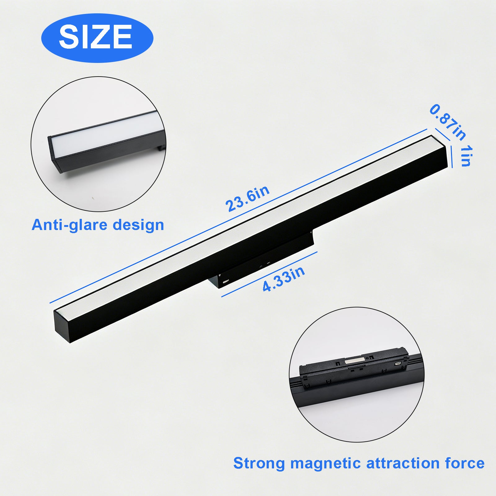 24 Inch Magnetic Track Light Head, 24W Linear Flood Light, 4000K Neutral White LED Ceiling Track Lighting Fixture, 120° Wide Beam, 48V DC Magnetic Track System