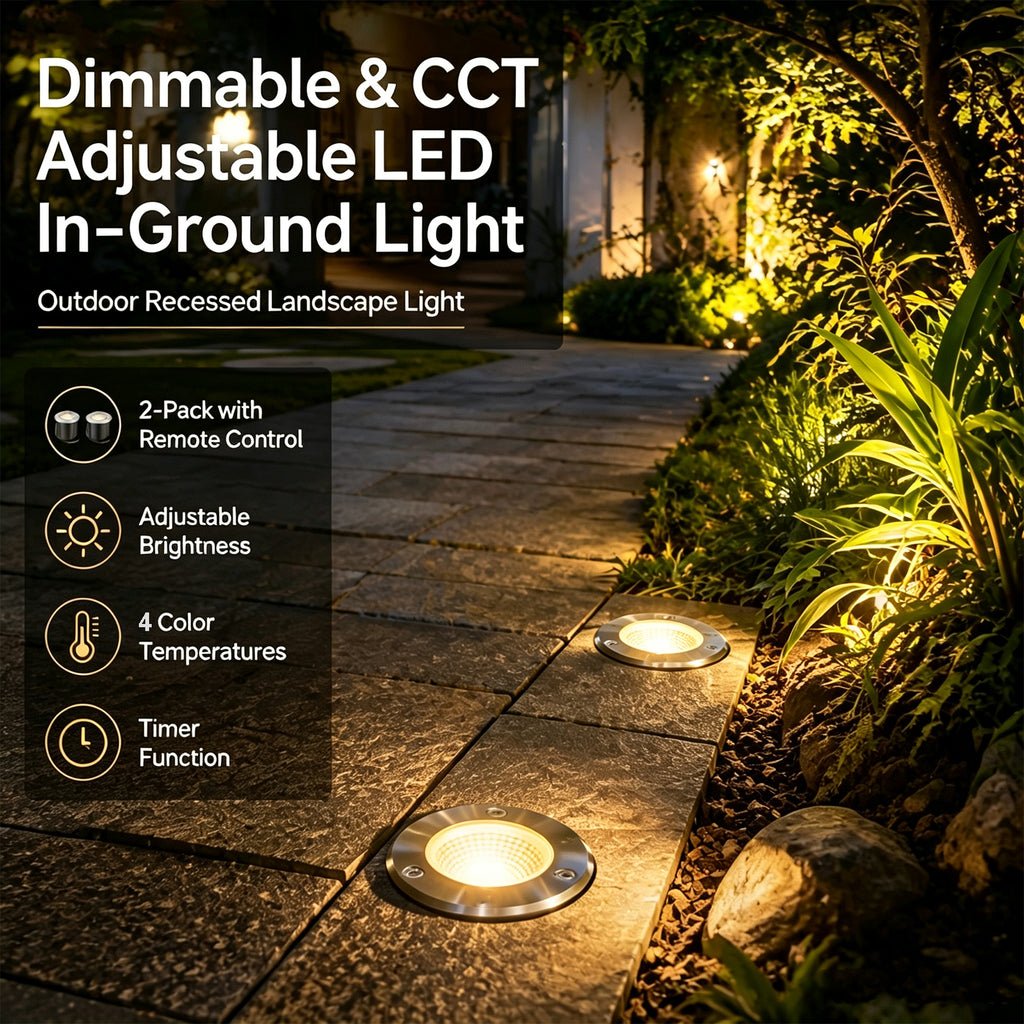 Low Voltage LED Well Lights Outdoor, 12V/24V Landscape In Ground Lights with Remote Control, Dimmable 1700K-6000K Tunable White, Timer Function, IP67 Waterproof Landscape Lighting for Yard Pathway Garden 4 pack