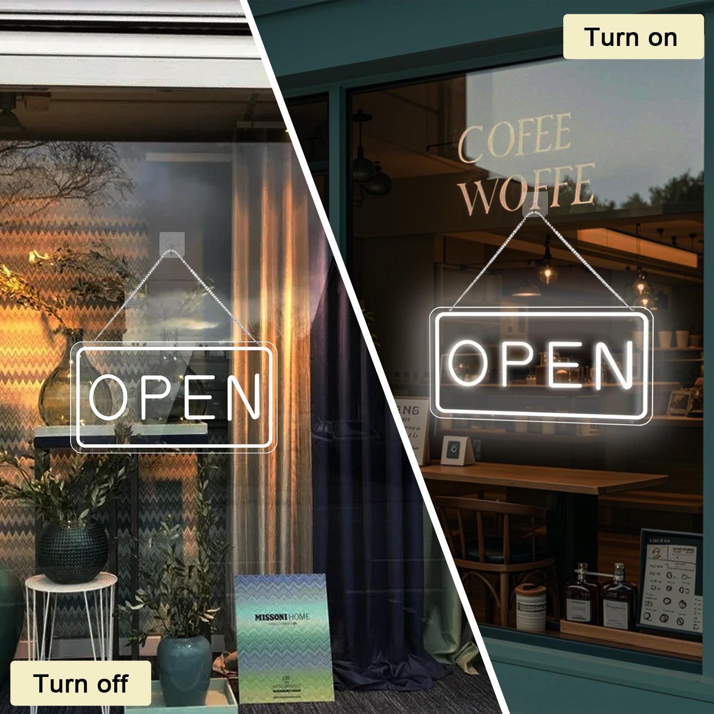LED Open Sign for Business, USB Powered, Adjustable Brightness,  Cool White, 42x22.5cm, for Stores, Cafes, Bars, Hotels, Window Display