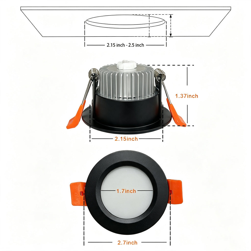 2 Inch LED Recessed Ceiling Light 4 Pack, 3W Canless Downlight, 3000K Warm White Mini Recessed Lighting with Junction Box, Black Trim Flush Mount Ceiling Light for Bedroom, Hallway, Porch