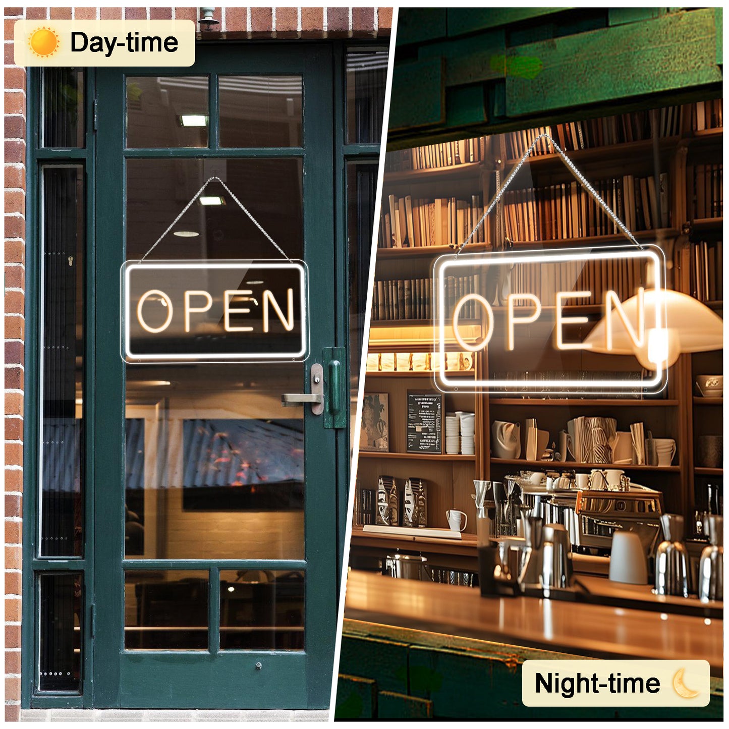 LED Open Signs for Business by USB ，Adjustable Brightness Open Signs with ON/OFF Switch for Stores, Coffee Shop,Flower shop, Hotel,Bars, Window etc,16x9in,Warm White(Outside Edge Cool White)