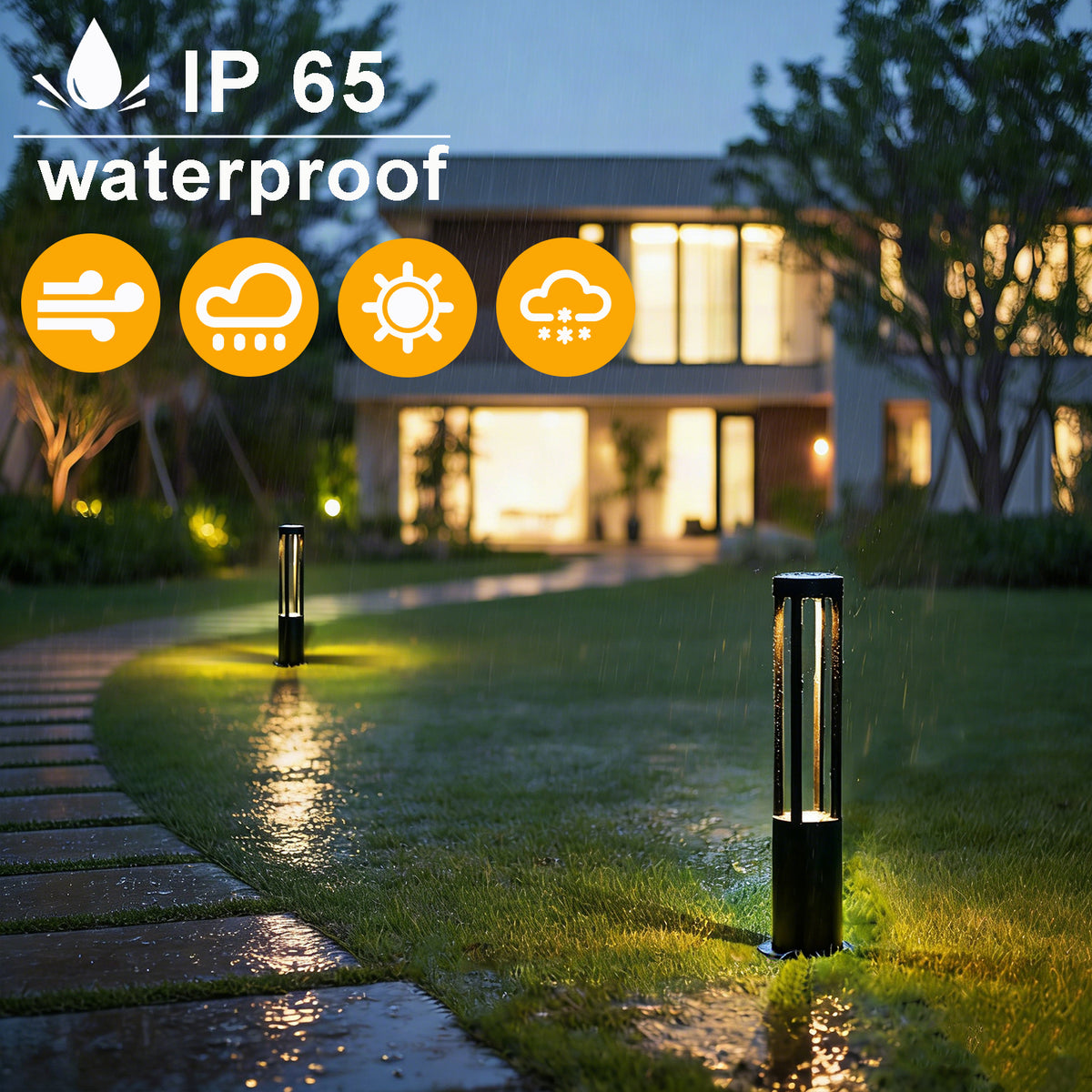 23.8 Inch Round LED Outdoor Bollard Light, 5W Modern Black Pathway Light, IP65 Waterproof Lawn & Garden Landscape Lighting for Yard, Patio, Walkway