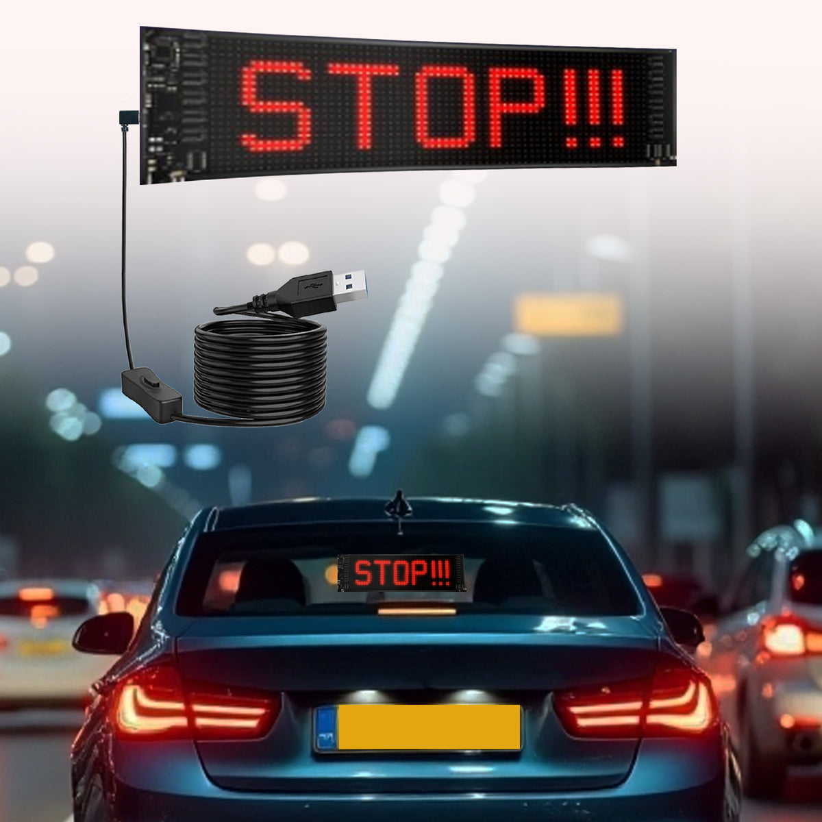 Flexible LED Display Sign 13.7"×4", Programmable Scrolling LED Sign Board with APP & Remote Control, DIY Text & Patterns, IP65 Waterproof LED Screen for Car, Taxi, Restaurant, Party, Event