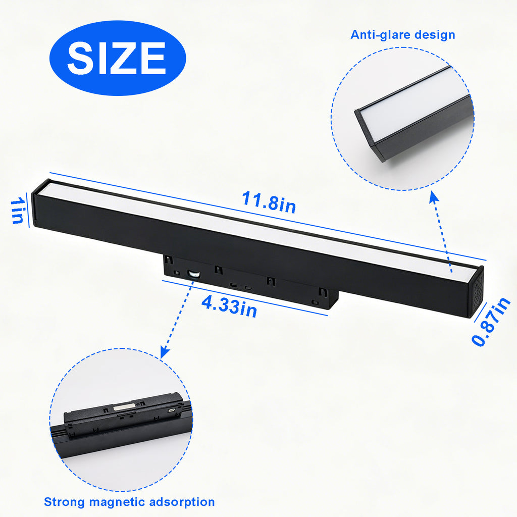 12W Magnetic Track Light Head, 4000K Neutral White LED Flood Light, 48V DC Low Voltage Ceiling Track Lighting Fixture for Magnetic Track System, for Home Office Retail,12 inch