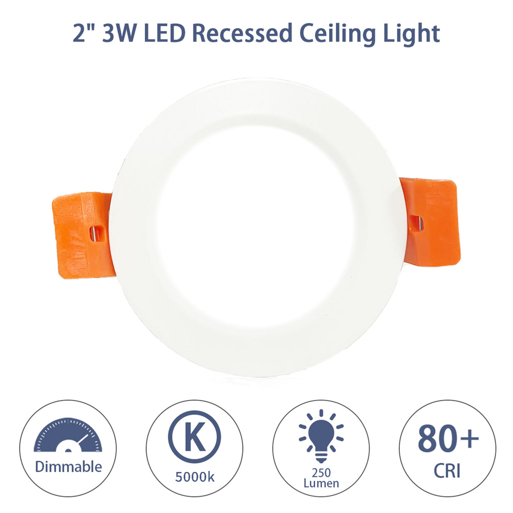 2 Inch LED Recessed Lighting 3W, Dimmable Downlight , 5000K Natural White Ceiling Light, CRI80+, Energy-Saving LED Downlight for Home Remodel & House Interior Décor, Easy Installation – 4 Pack