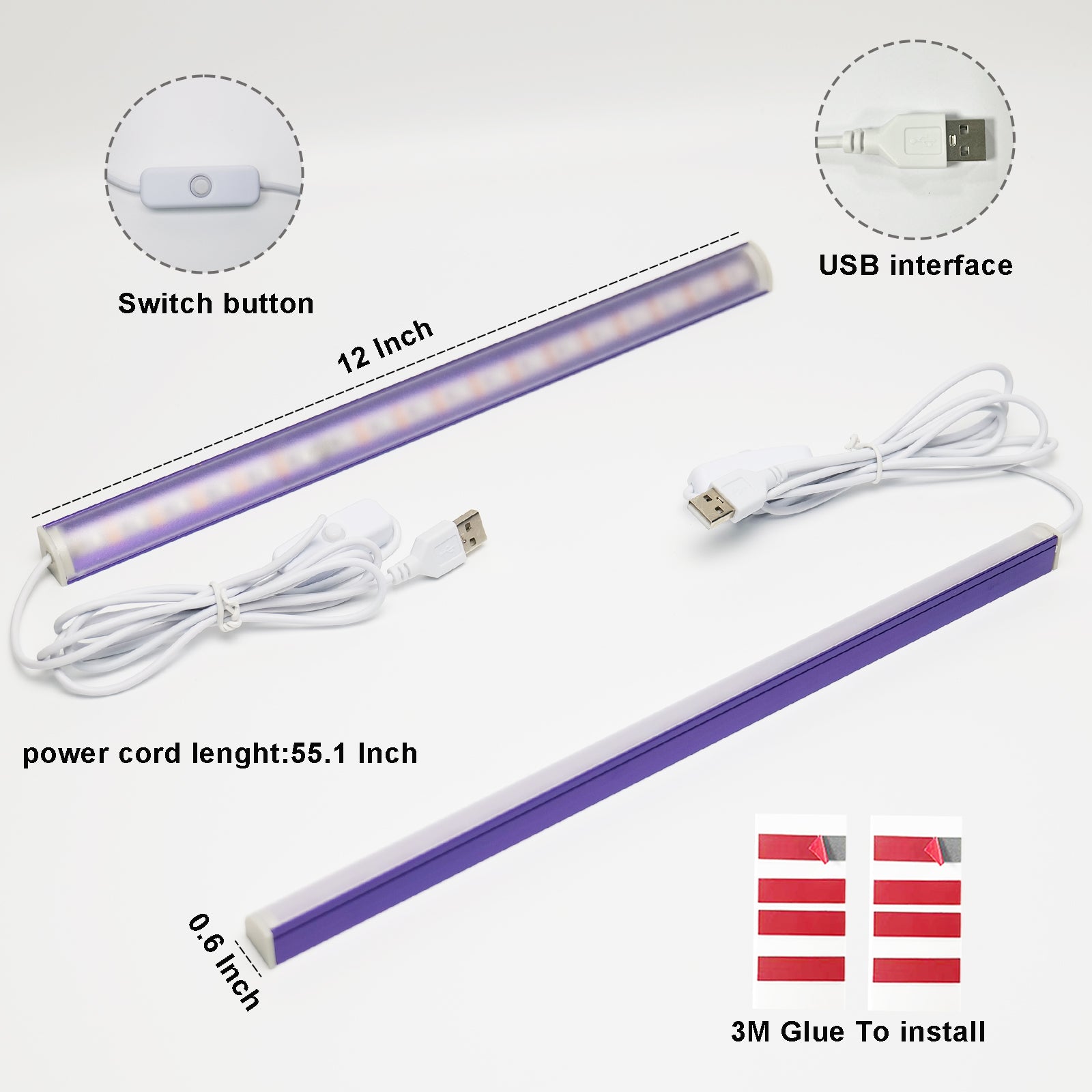 2 Pack UV Black Light Bar , USB Powered Ultraviolet Light Bar for Body Paint Glow Party, Fluorescent Posters, UV Resin Curing & Pet Urine Detector