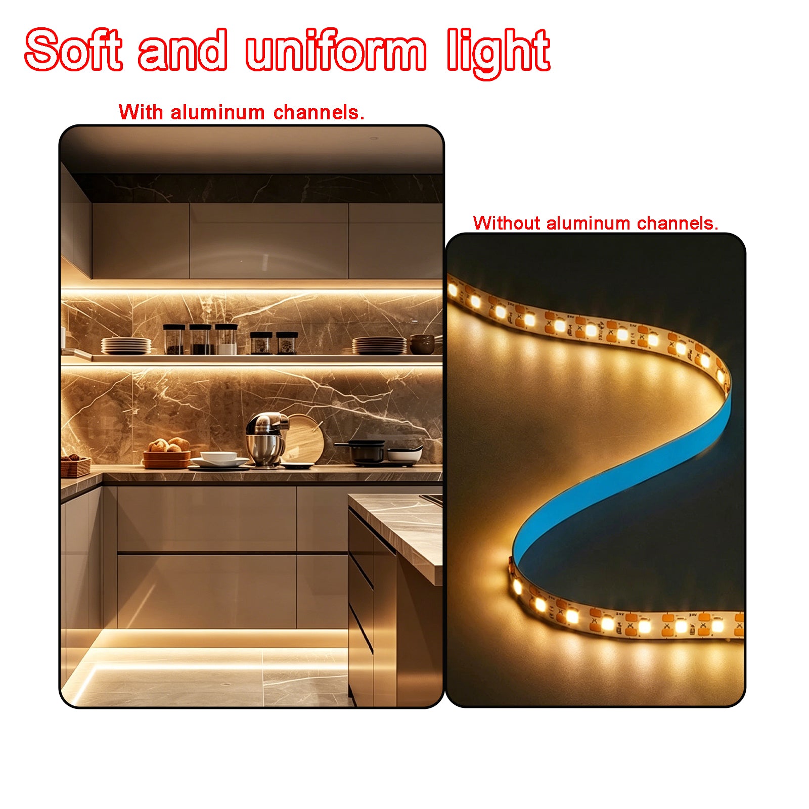 10 Pack LED Aluminum Channel System 3.3FT/1M U Shape LED Strip Diffuser Channel with Milky White Cover, End Caps & Mounting Clips, Silver Aluminum Profile for Under Cabinet, Closet, Kitchen Lighting, Fits LED Strips up to 12.5mm