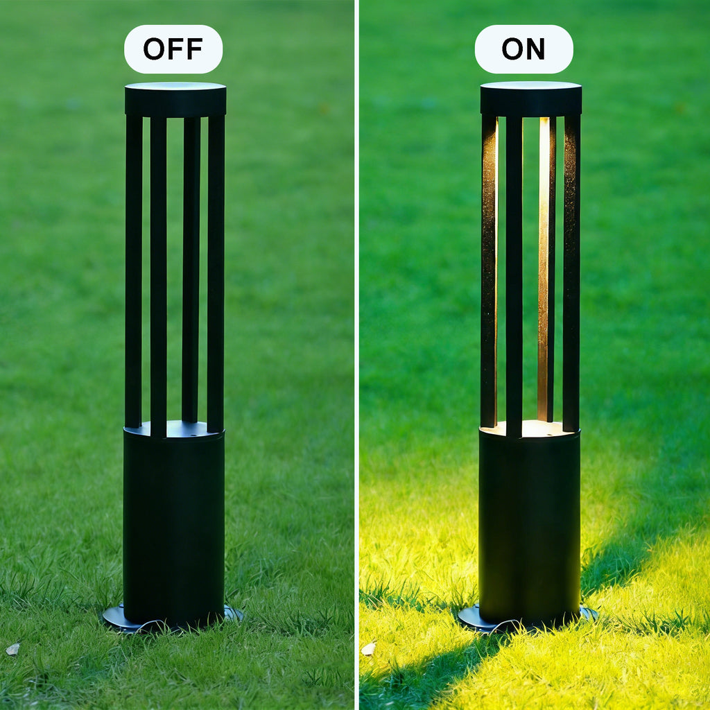 23.8 Inch Round LED Outdoor Bollard Light, 5W Modern Black Pathway Light, IP65 Waterproof Lawn & Garden Landscape Lighting for Yard, Patio, Walkway