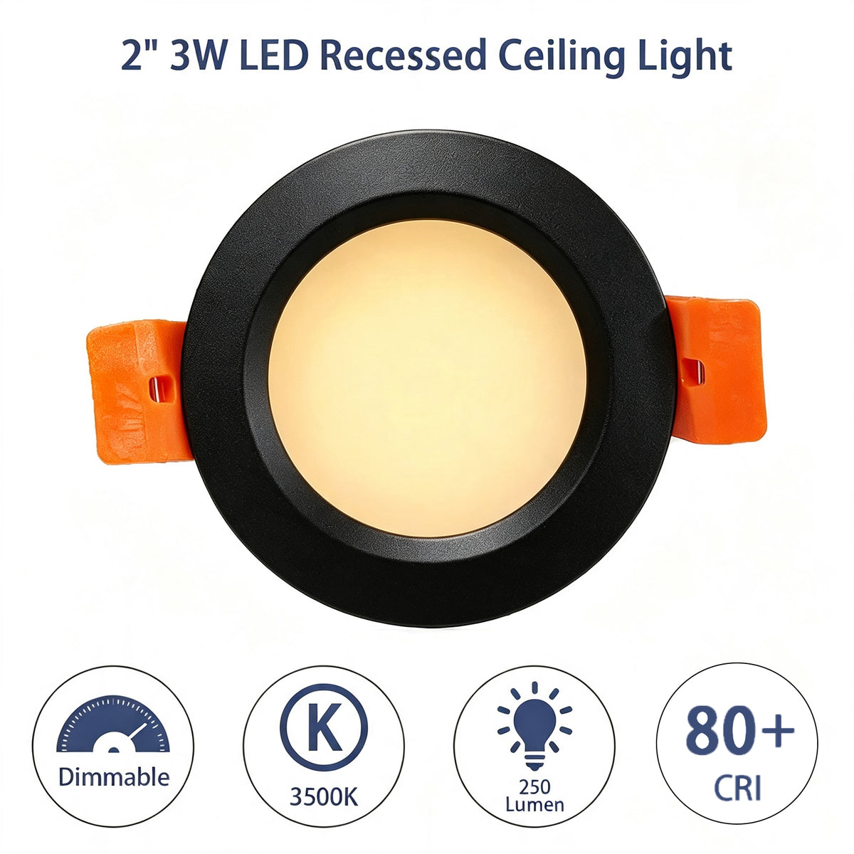 2 Inch LED Recessed Ceiling Light 4 Pack, 3W Canless Downlight, 3000K Warm White Mini Recessed Lighting with Junction Box, Black Trim Flush Mount Ceiling Light for Bedroom, Hallway, Porch