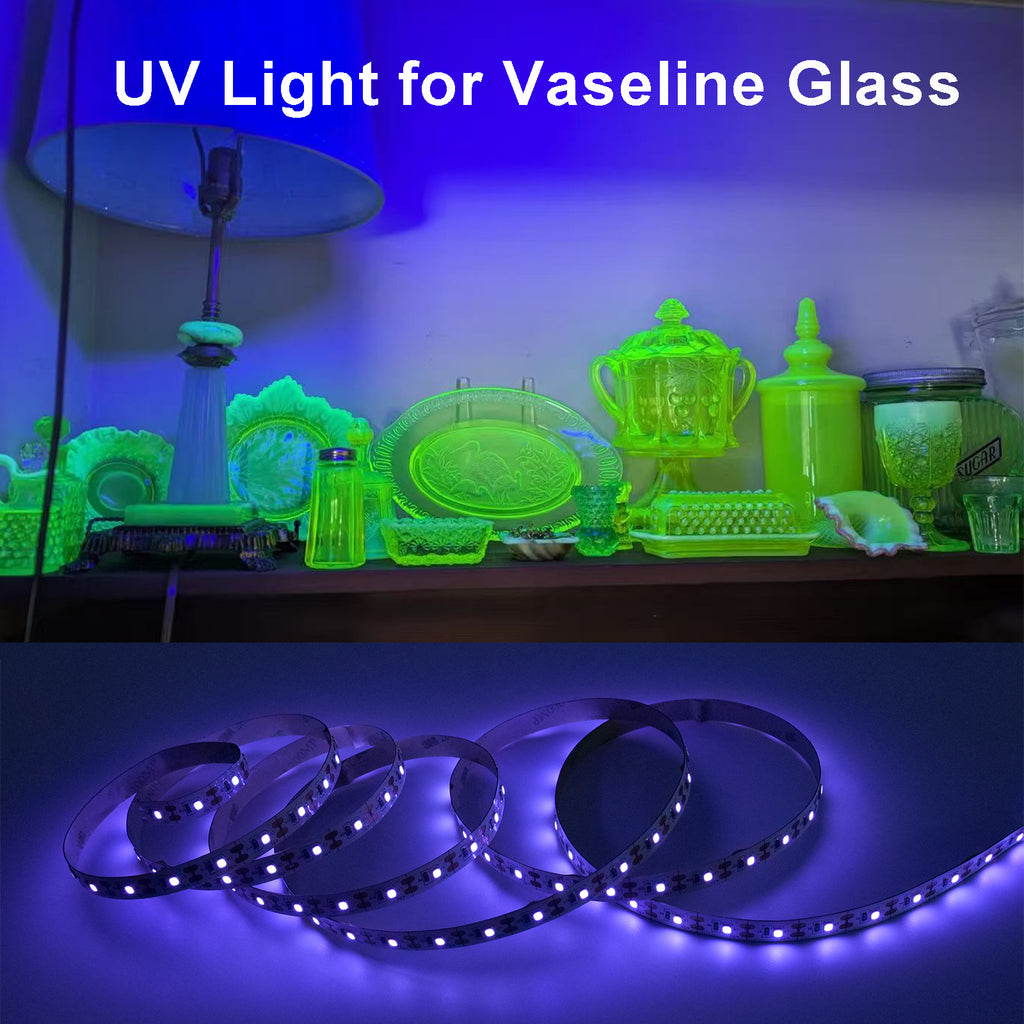 395nm UV Black Light LED Strip 6.6FT (2M), USB Powered Blacklight Strip, 120 LEDs High Brightness, Flexible & Cuttable, Glow in The Dark Lights for Room, Party, TV Backlight, Halloween Decor
