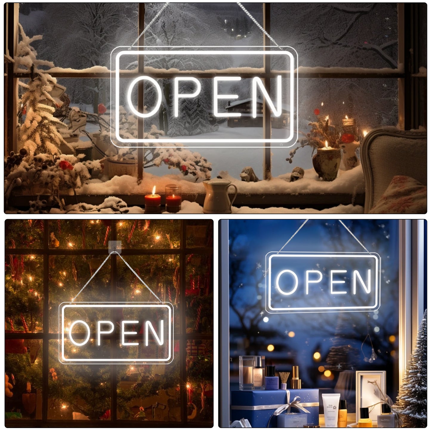 LED Open Sign for Business, USB Powered, Adjustable Brightness,  Cool White, 42x22.5cm, for Stores, Cafes, Bars, Hotels, Window Display