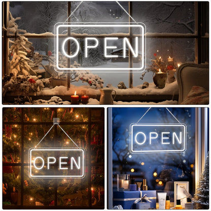 LED Open Sign for Business, USB Powered, Adjustable Brightness,  Cool White, 42x22.5cm, for Stores, Cafes, Bars, Hotels, Window Display