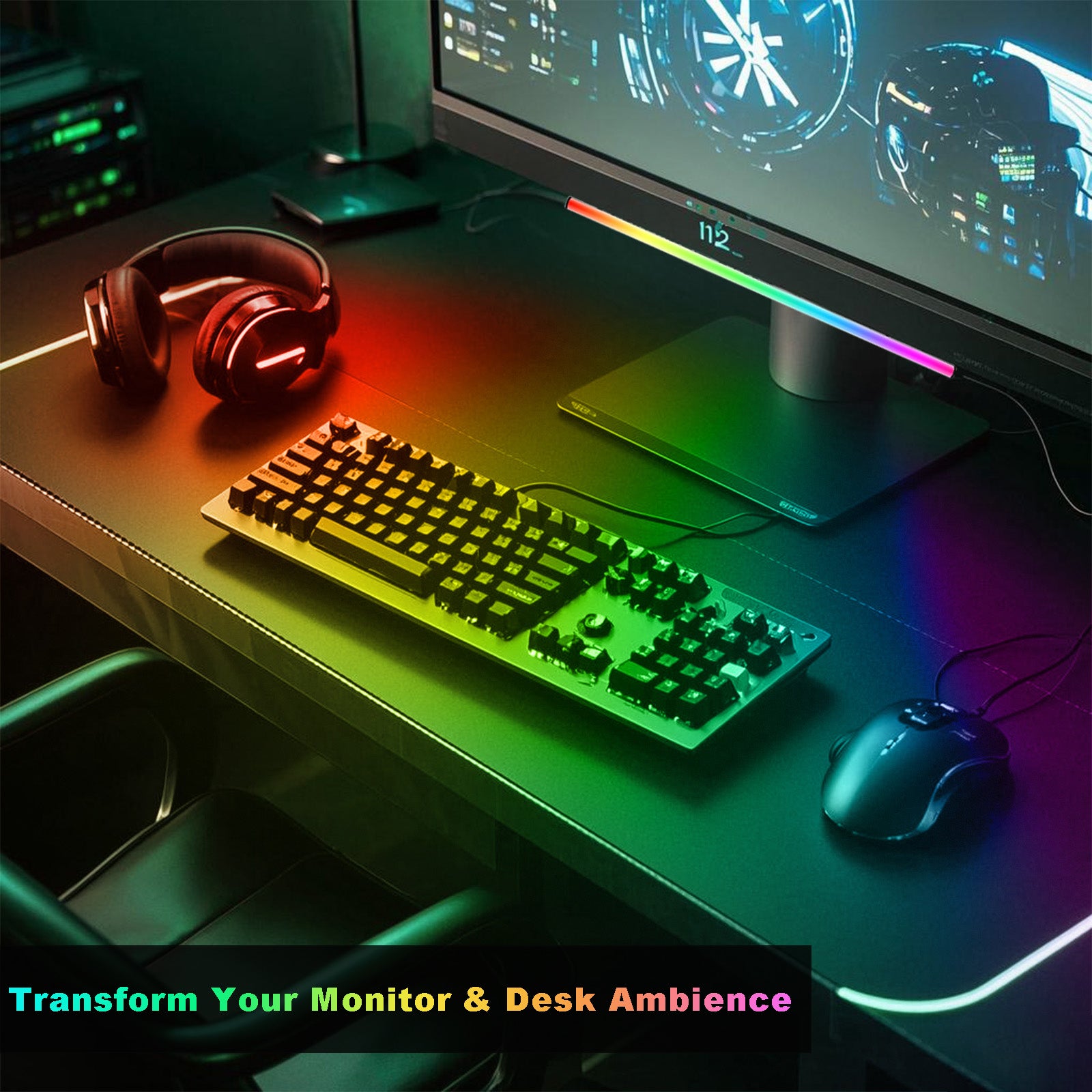 RGB Monitor Light Bar,RGB LED Gaming Atmosphere Light,Powered by USB with RGB Mode Change Controller,Electronic sports atmosphere lamp for display, under the table, computer accessories, room, hand display