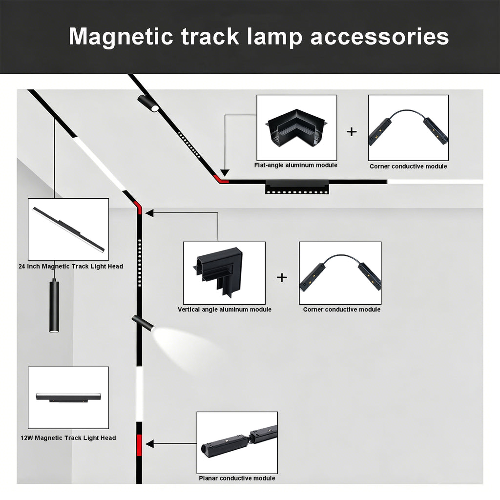 12W Magnetic Track Light Head, 4000K Neutral White LED Flood Light, 48V DC Low Voltage Ceiling Track Lighting Fixture for Magnetic Track System, for Home Office Retail,12 inch