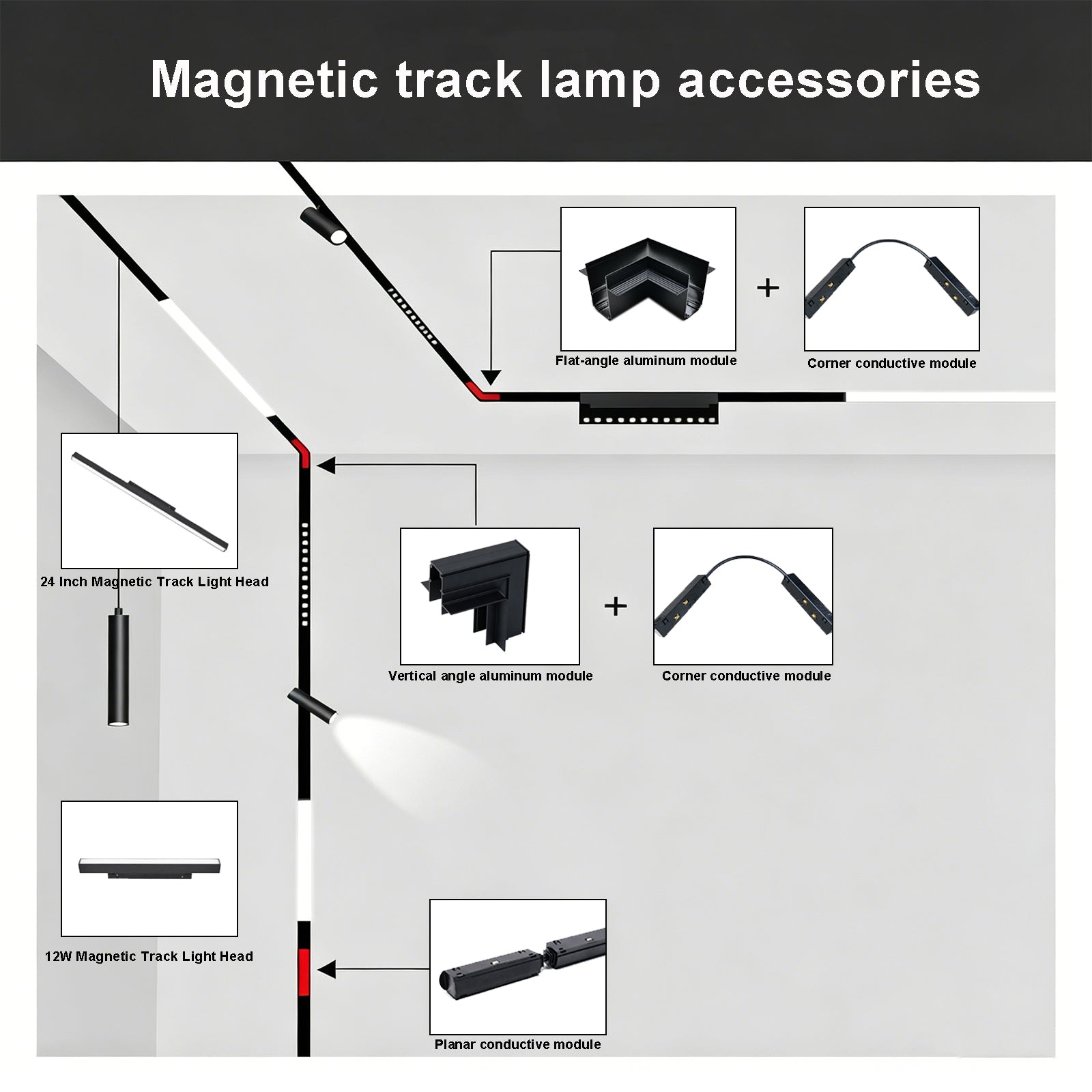 12W Magnetic Track Light Head, 4000K Neutral White LED Flood Light, 48V DC Low Voltage Ceiling Track Lighting Fixture for Magnetic Track System, for Home Office Retail,12 inch