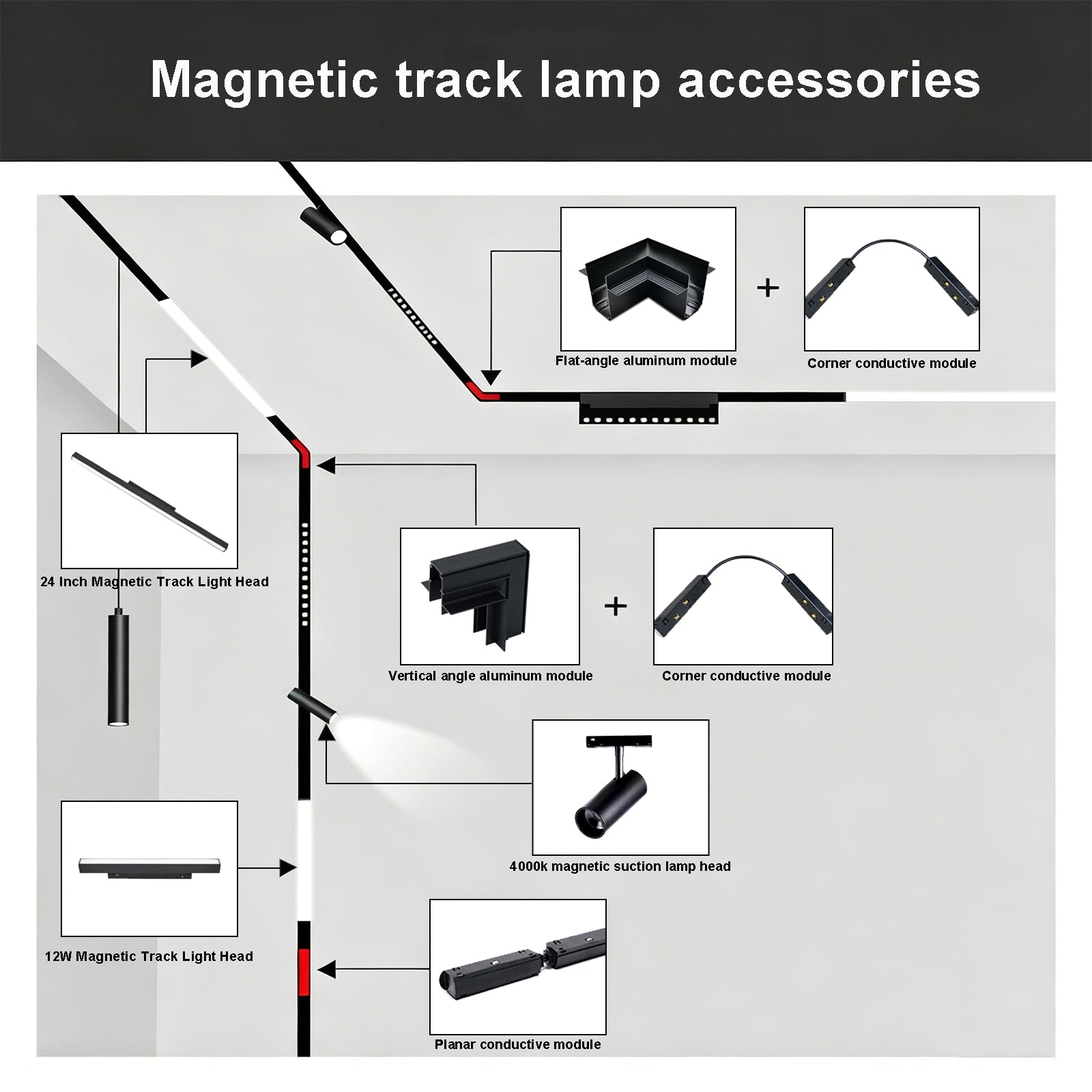 24 Inch Magnetic Track Light Head, 24W Linear Flood Light, 4000K Neutral White LED Ceiling Track Lighting Fixture, 120° Wide Beam, 48V DC Magnetic Track System