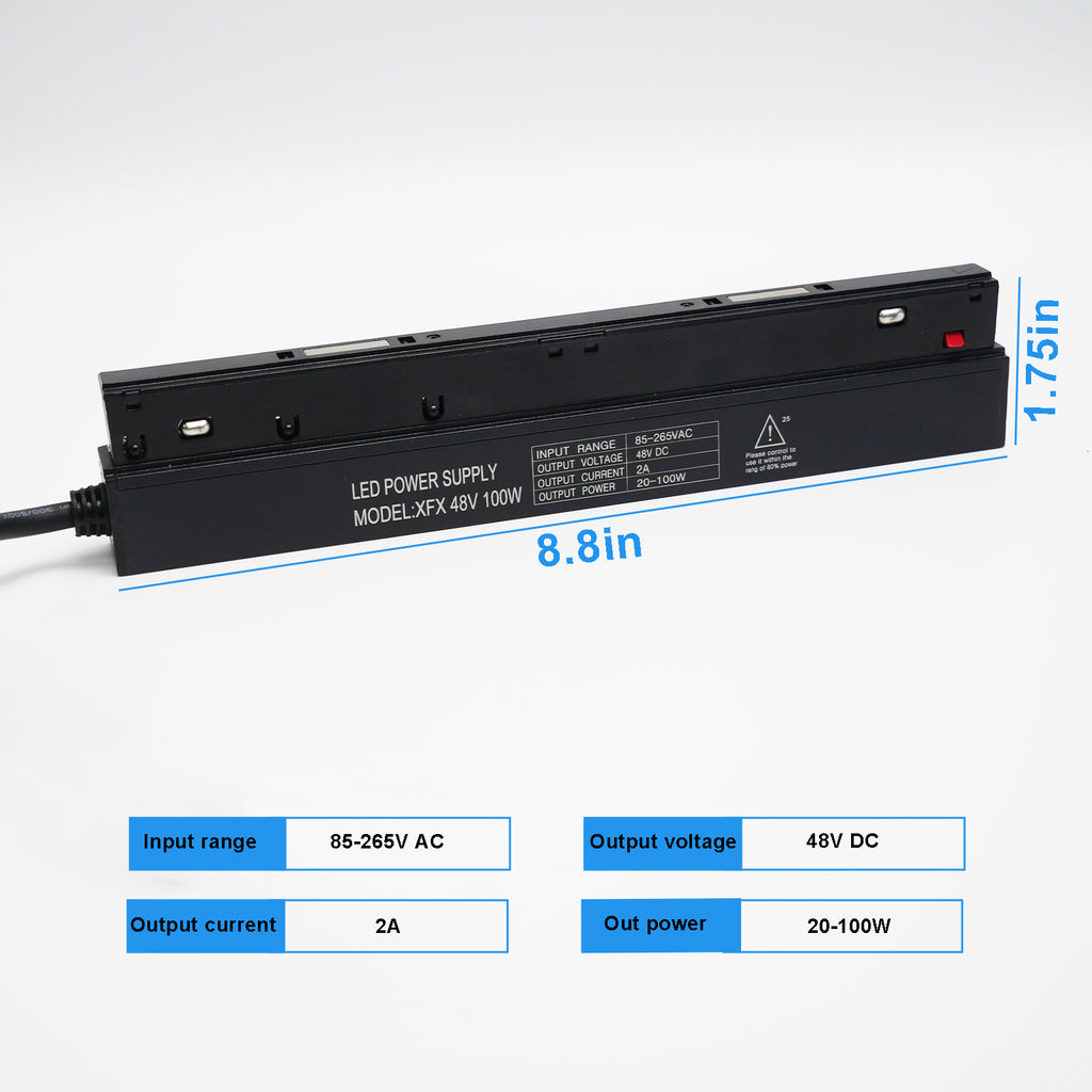 Integrated 48V 100W Track Lighting Power Supply, Built-in LED Driver Transformer for Magnetic Track Rail System, Low Voltage Ceiling Lighting Solution