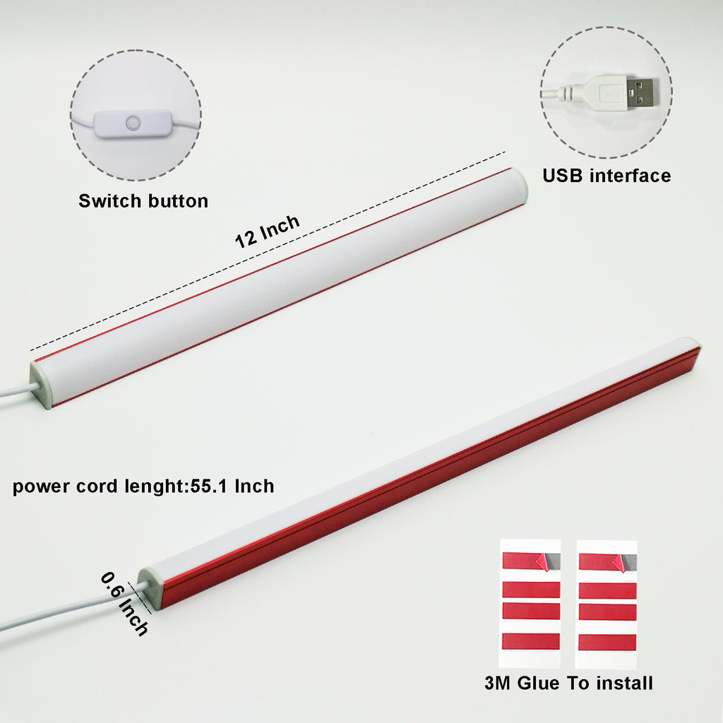 12 Inch(30.5cm) 660nm Red Light Therapy LED Strip, USB 5V 2A Sleep Light Bar, Red LED Light for Bedroom, Monitor Backlight, TV Bias Lighting, Desk Ambient Night Light（2 Pack ）
