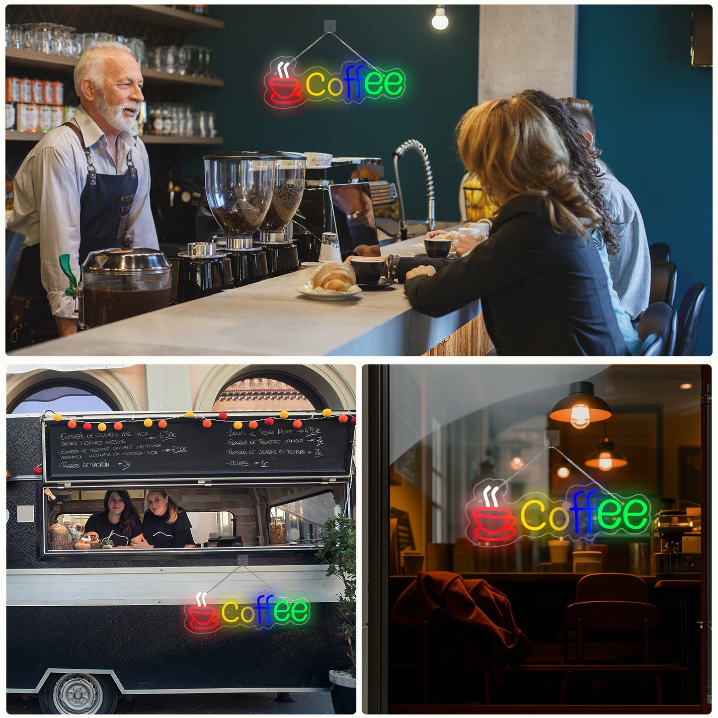 Coffee LED Neon Sign By USB - Adjustable Brightness with ON/Off Switch , Wall Decor LED Sign for Café Shops, Restaurants & Food Trucks