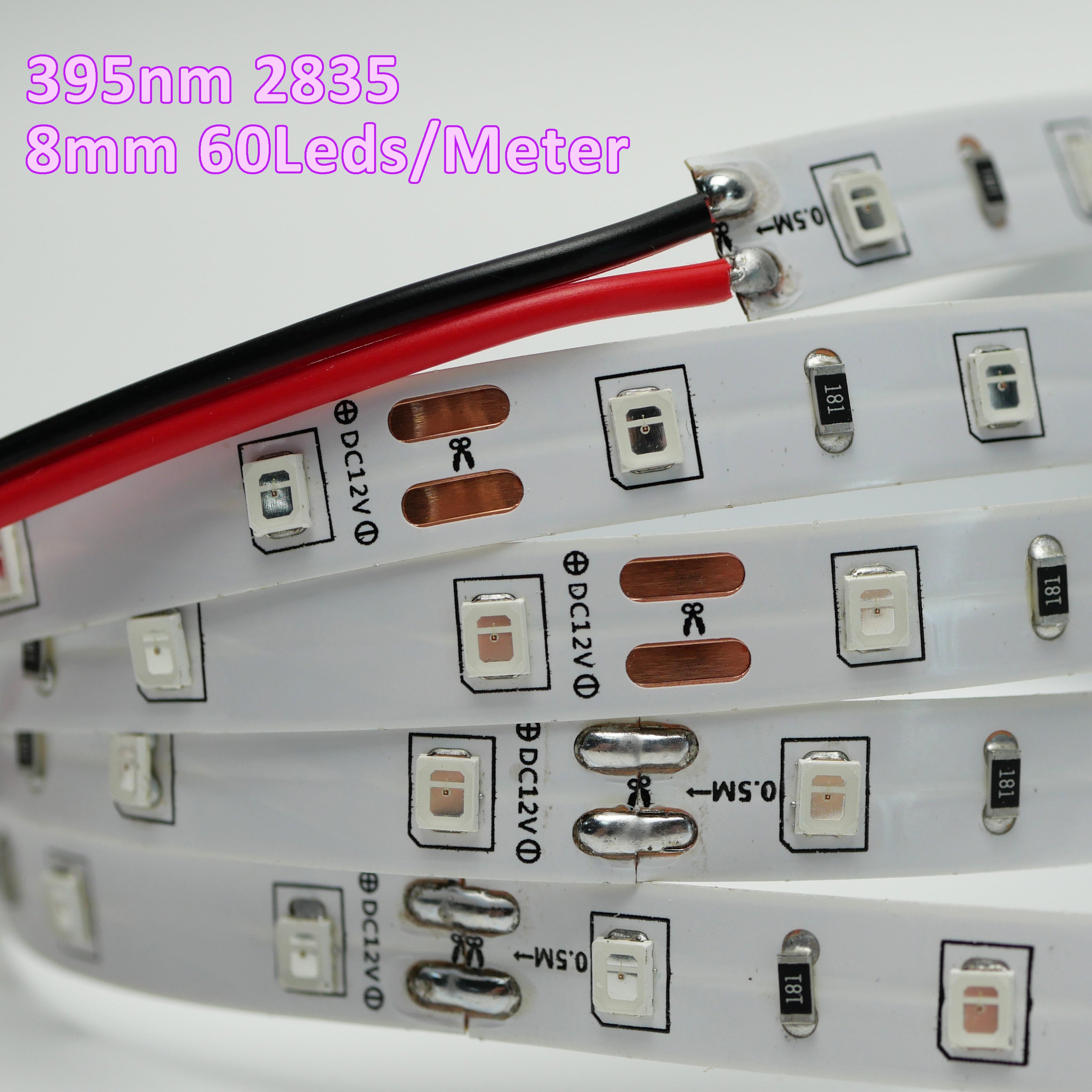 395nm UV LED Strip Light, 12V 5M(16.4FT) 60LEDs/M Non-Waterproof Black Light Strip, UV Blacklight for Fluorescent Party, Resin Curing, Stage Lighting & Glow Decoration