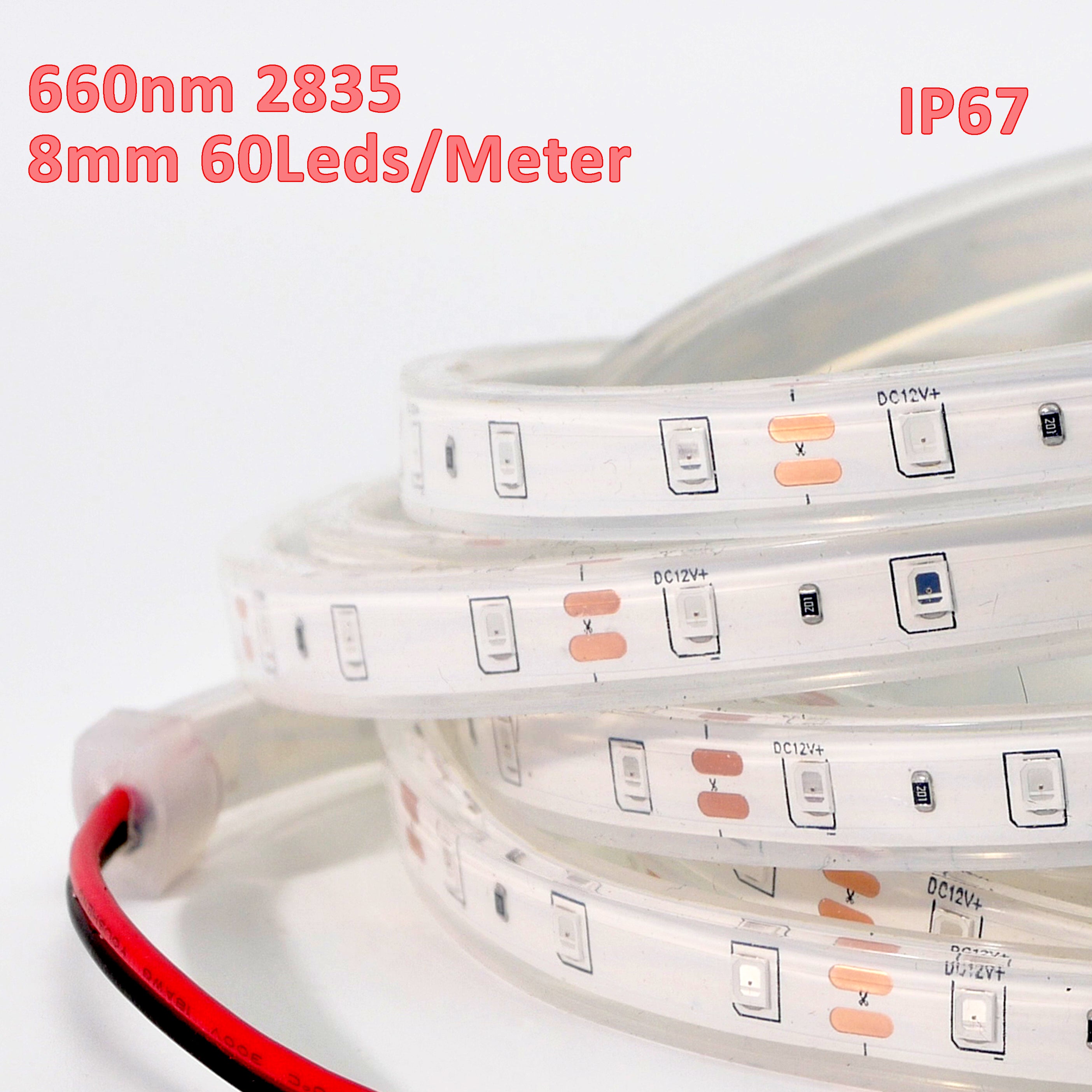 660nm IP67 Waterproof SMD2835 DC12V-IR LED Strip 60LEDs/m 5 Meters（16.4FT）Red Light Beauty, Body Care, Wellness Light, Skin Care