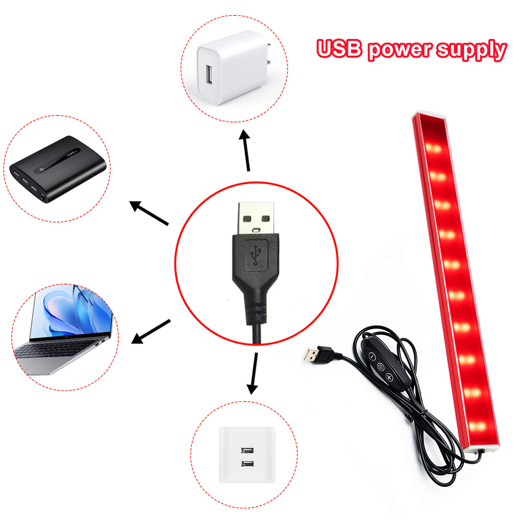 660nm & 850nm Red Light Strip, 9.6 Inch Near Infrared Light Bar with 5 Brightness Levels, USB Powered Red Light for Muscle Relaxation, Home & Fitness Use