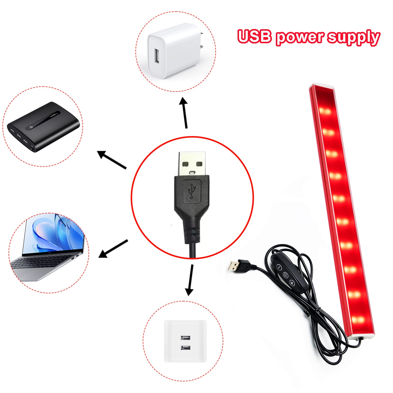 660nm & 850nm Red Light Strip, 9.6 Inch Near Infrared Light Bar with 5 Brightness Levels, USB Powered Red Light for Muscle Relaxation, Home & Fitness Use