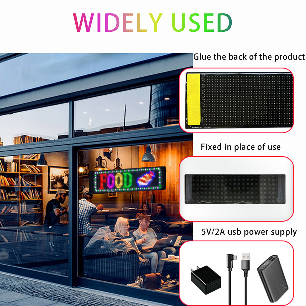 Flexible LED Scrolling Sign, APP Controlled Waterproof IP65 Advertising Sign by USB,Custom Text & Patterns Color Changing Programmable LED Display for Car , Indoor , Store , Concerts（15"×4" ）