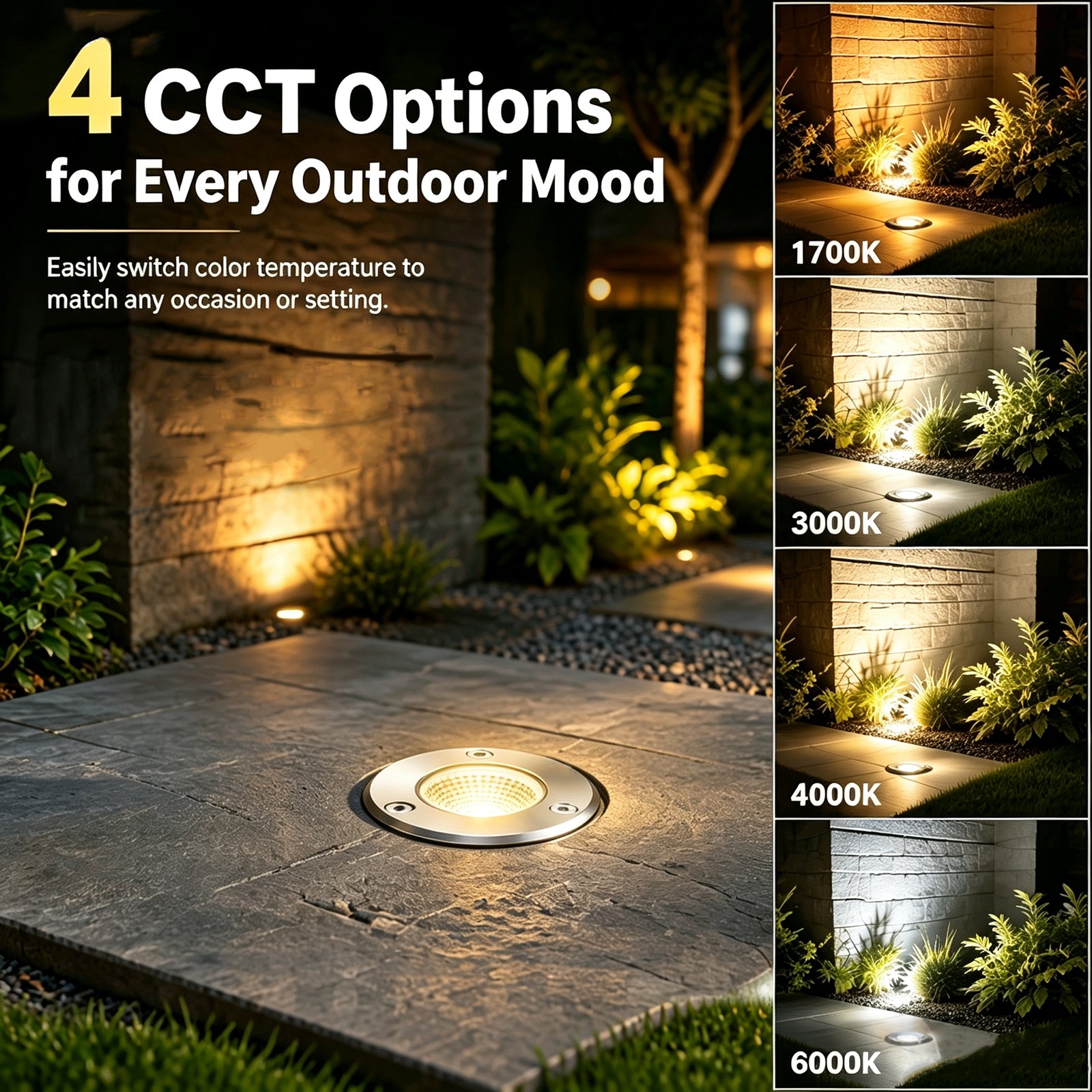 Low Voltage LED Well Lights Outdoor, 12V/24V Landscape In Ground Lights with Remote Control, Dimmable 1700K-6000K Tunable White, Timer Function, IP67 Waterproof Landscape Lighting for Yard Pathway Garden 4 pack