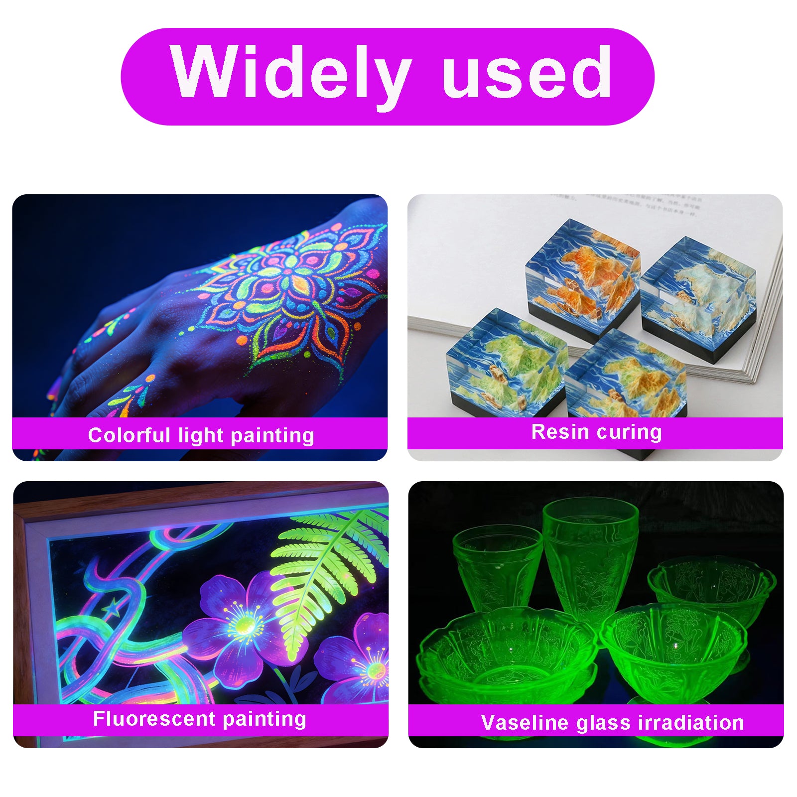 2 Pack UV Black Light Bar , USB Powered Ultraviolet Light Bar for Body Paint Glow Party, Fluorescent Posters, UV Resin Curing & Pet Urine Detector