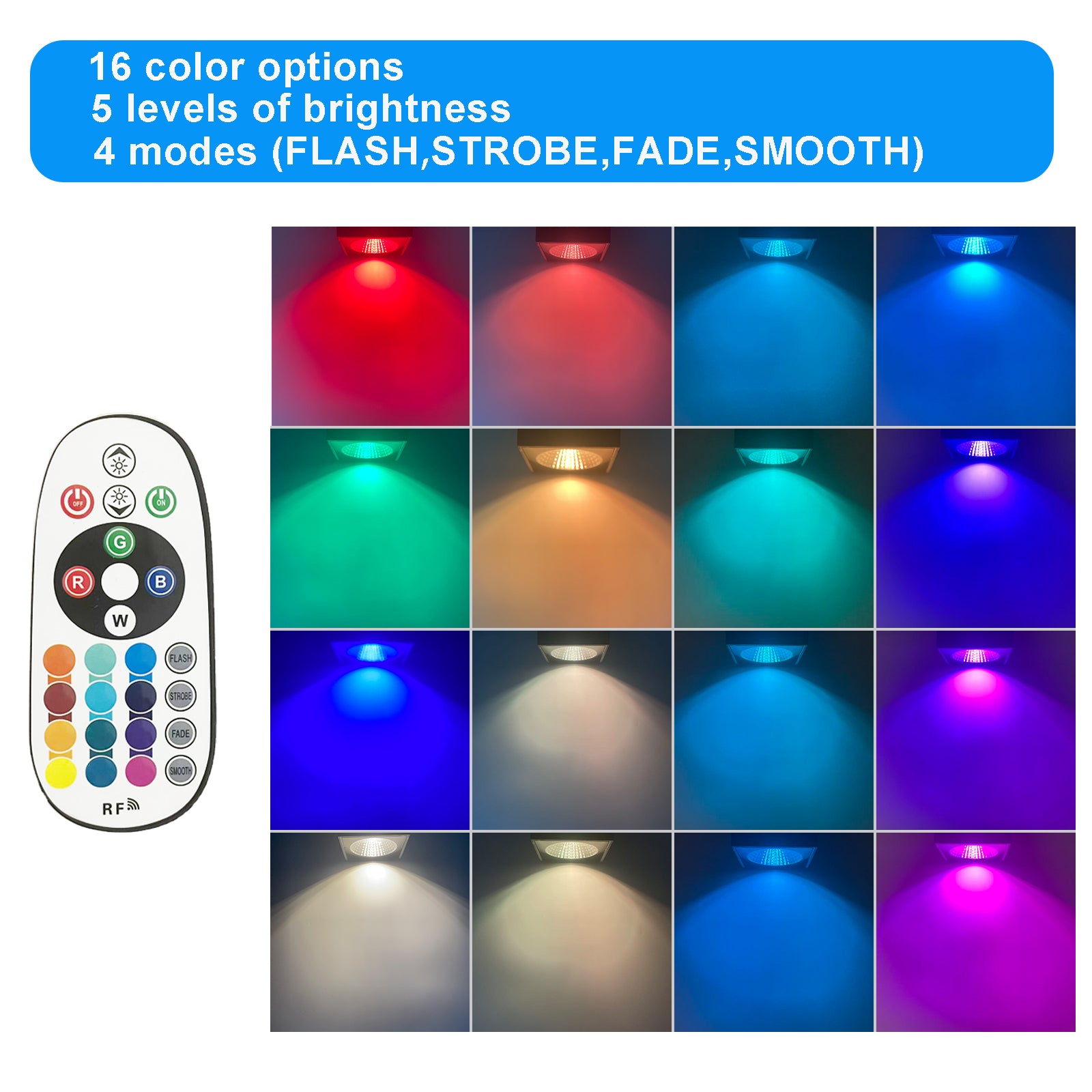RGBW Outdoor LED Spotlights with Remote Control, IP65 Waterproof Landscape Lights, 16 Colours, 4 Lighting Modes & 5 Brightness Levels, Hardwired Colour Changing Garden Lights for Yard, Patio & Holiday Decorations