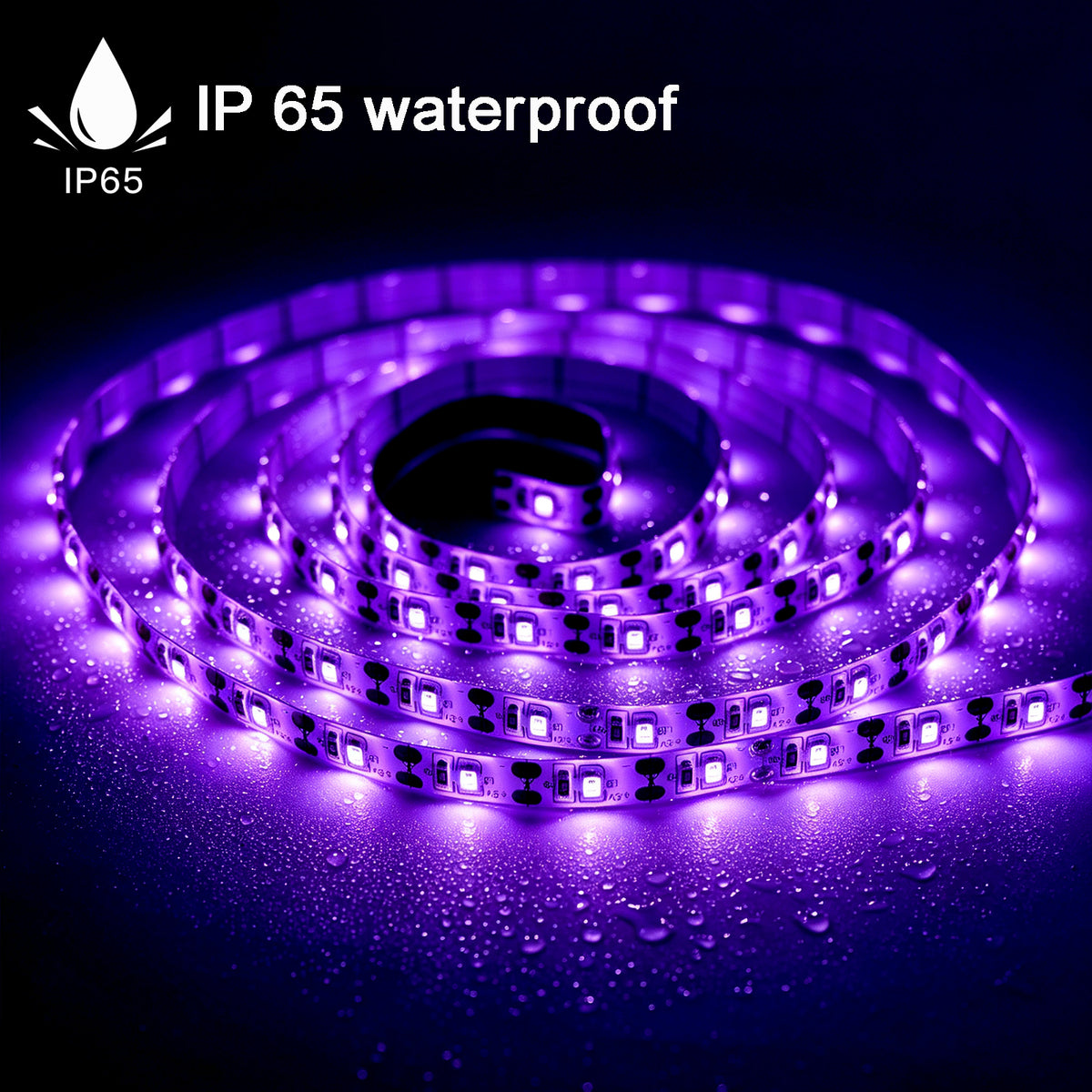 395nm UV LED Light Strip 6.6FT (2M), USB 5V 2A Black Light Strip, 60 LEDs/M, IP65 Waterproof, 5-Level Dimmable UV Strip Lights for Glow Party, Fluorescent Posters, Halloween Decorations