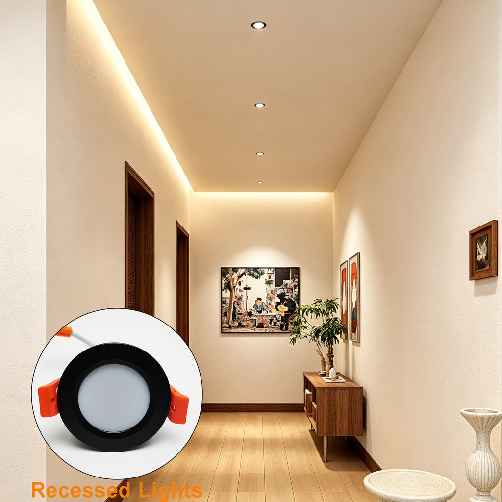2 Inch Canless LED Recessed Lighting 4 Pack, 3W Slim Wafer Downlight, 4000K Natural White, CRI90+, Dimmable Ceiling Light with Junction Box, Black Finish for Kitchen, Closet & Hallway