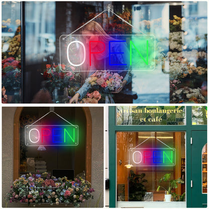 Neon Open Sign by USB ,50×19cm LED Business Sign with 5 Brightness Levels, Vibrant Open Sign LED for Shops, Cafés, Bars & Restaurants