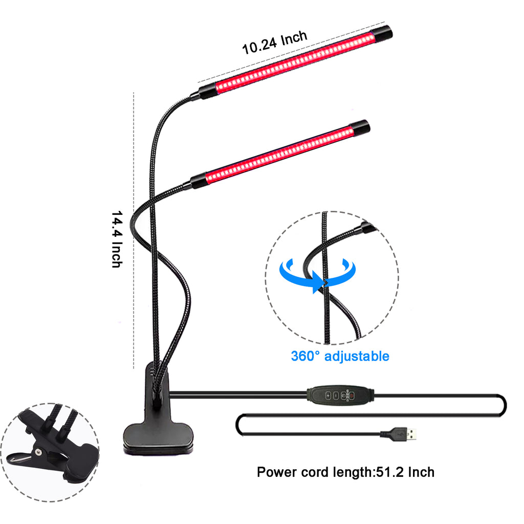 660nm Red Light Clip Lamp, LED Red Light for Face & Skin Care, Adjustable Gooseneck Clip-On Light, Hands-Free, Portable Home Use