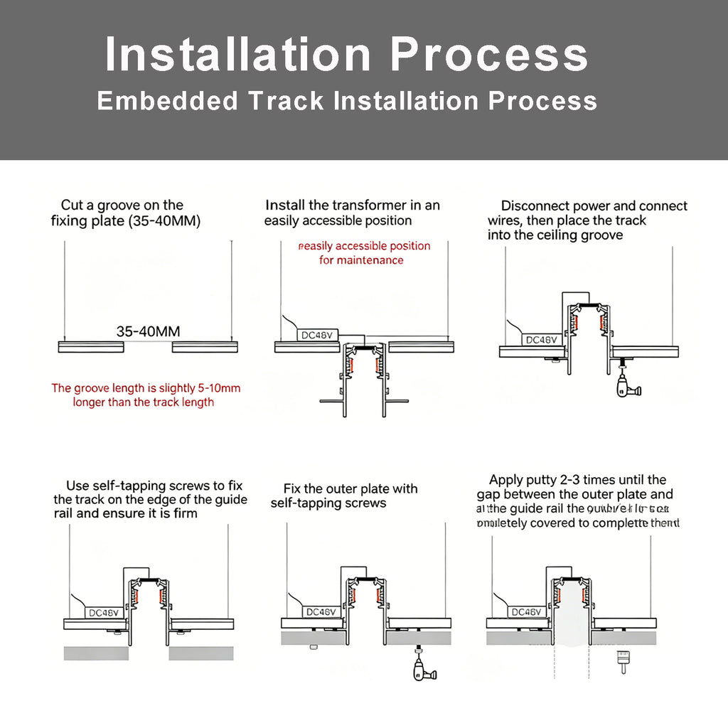 3.3FT Flush Mount Aluminum Track Rail,Recessed Ceiling Lighting Track, Magnetic Track Lighting System, Modern Ceiling Track for Living Room, Kitchen, Retail Display Lighting